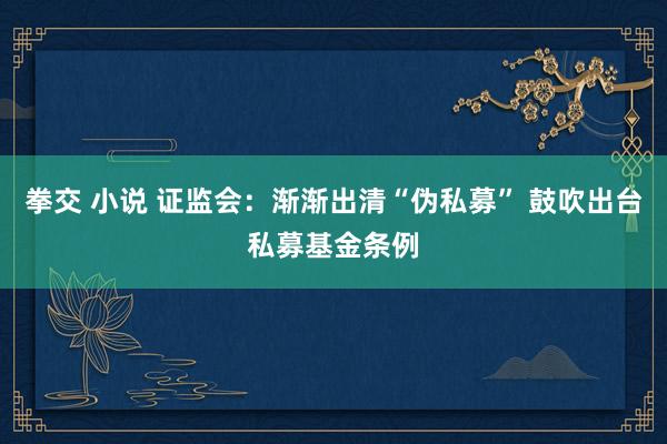 拳交 小说 证监会：渐渐出清“伪私募” 鼓吹出台私募基金条例