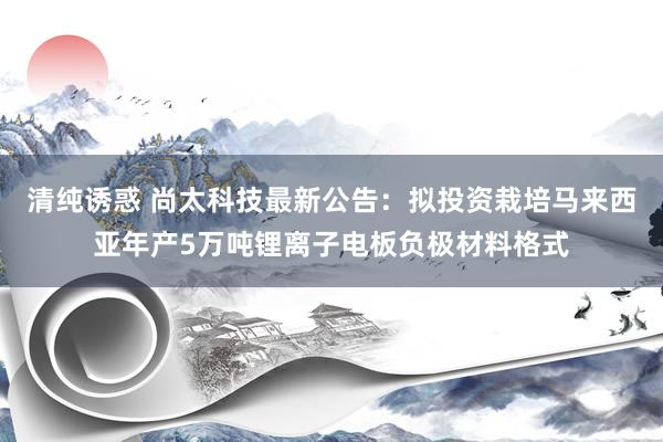 清纯诱惑 尚太科技最新公告：拟投资栽培马来西亚年产5万吨锂离子电板负极材料格式