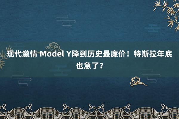 现代激情 Model Y降到历史最廉价！特斯拉年底也急了？