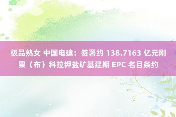 极品熟女 中国电建：签署约 138.7163 亿元刚果（布）科拉钾盐矿基建期 EPC 名目条约