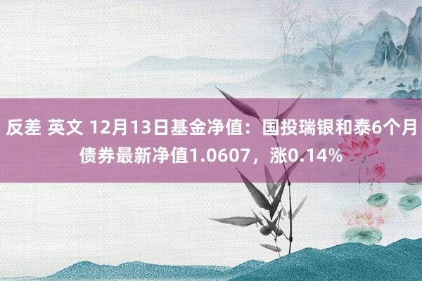 反差 英文 12月13日基金净值：国投瑞银和泰6个月债券最新净值1.0607，涨0.14%