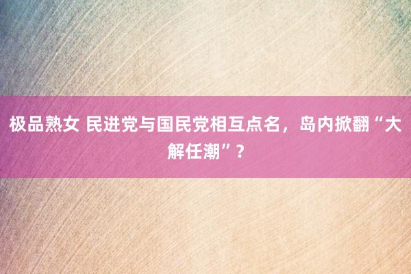 极品熟女 民进党与国民党相互点名，岛内掀翻“大解任潮”？